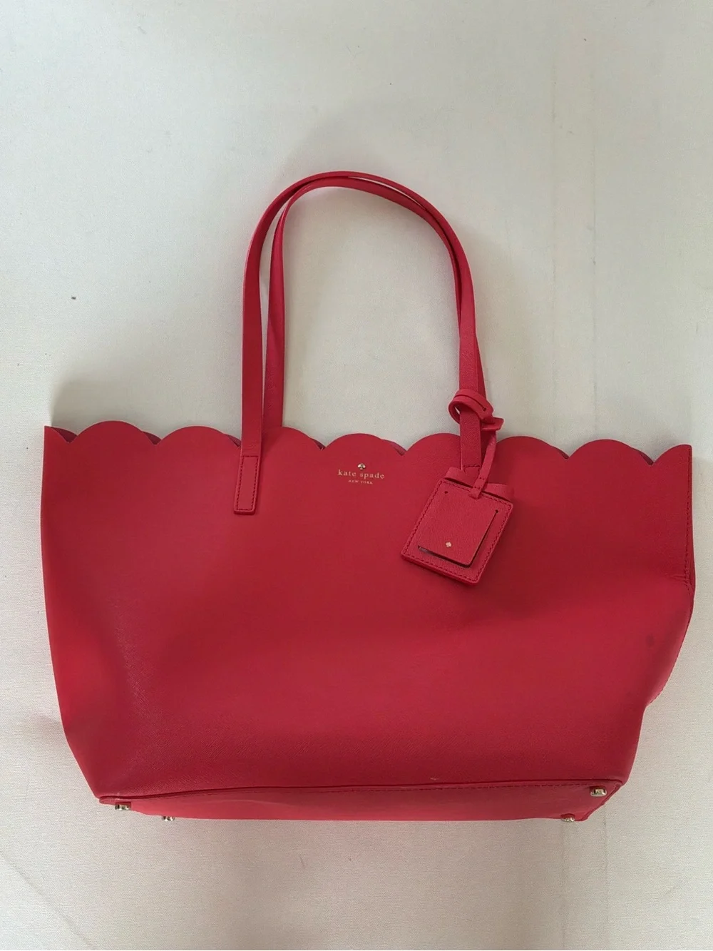 Kate Spade New York Scallop Leather Tote Bag Pink Large Shoulder Purse